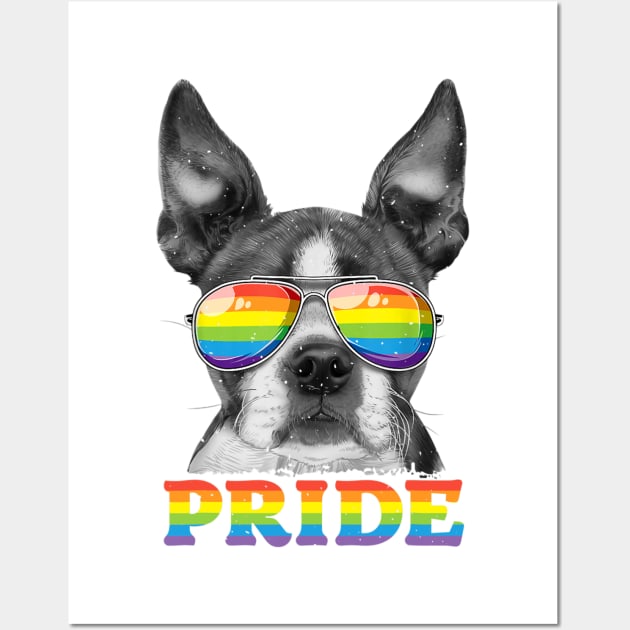 Boston Terrier LGBT Pride Rainbow Flag Sunglasses Wall Art by Pretr=ty